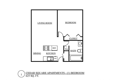 a floor plan of a studio apartment with a bedroom and a living room
